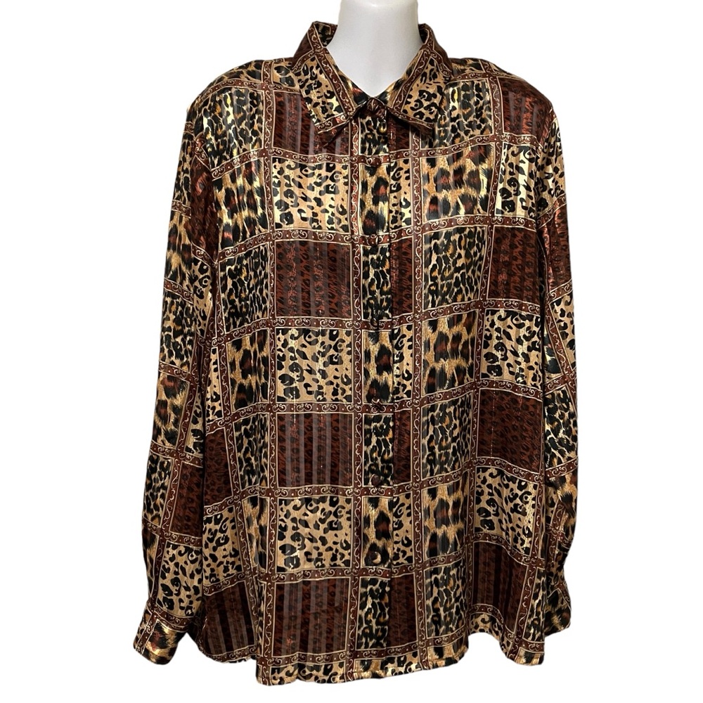 Vintage Yves St. Clair Metallic Animal Print Button Down Blouse